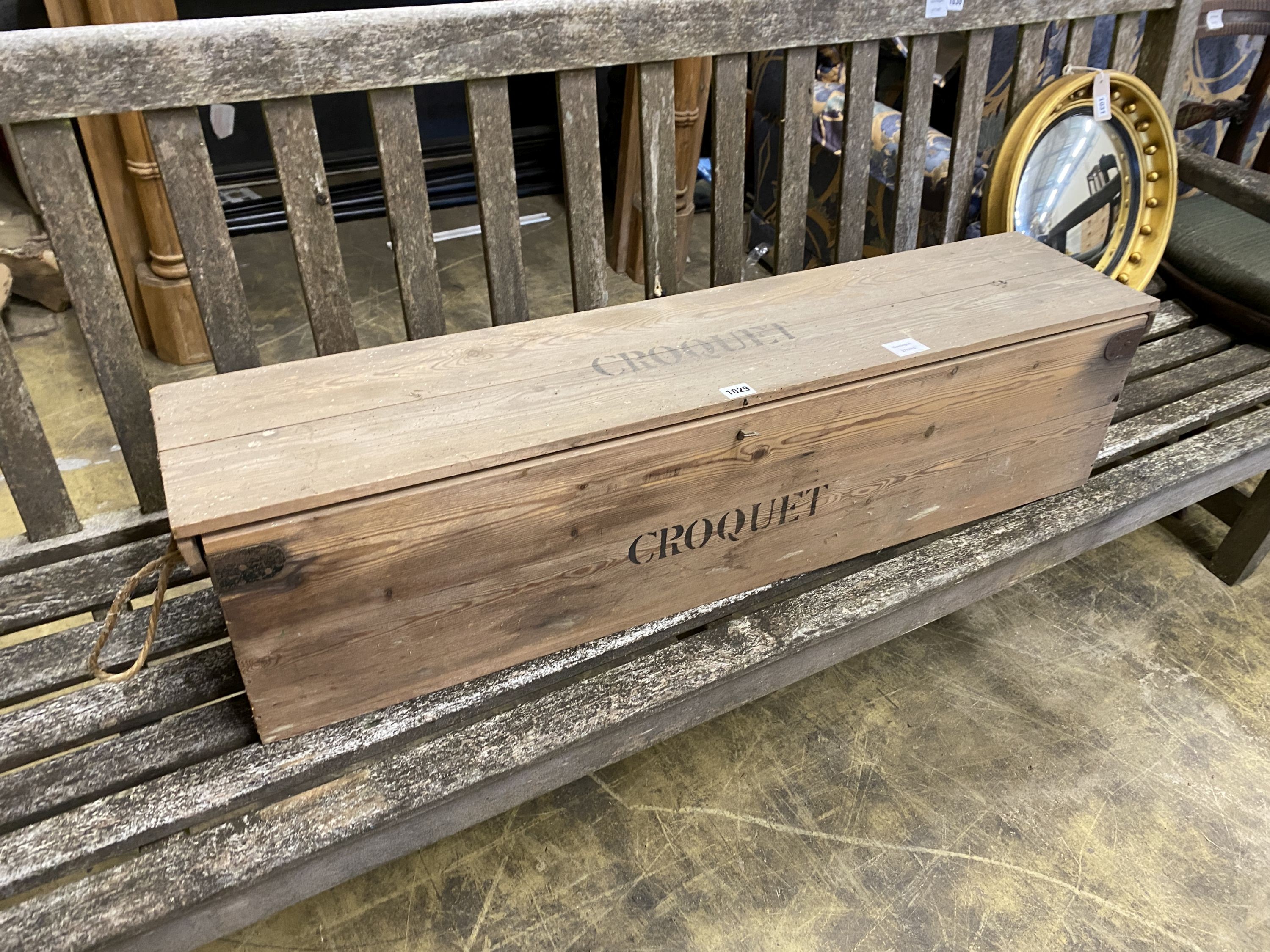 A pine cased Jacques croquet set